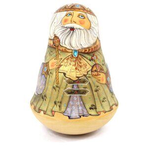 Russia Folk Art Roly-Poly Matryoshka Father Christmas Doll w/Bell Chime 1998 VTG